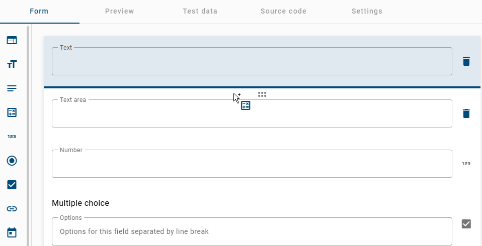 The screenshot that is displayed here shows how to add a new form field via drag & drop.
