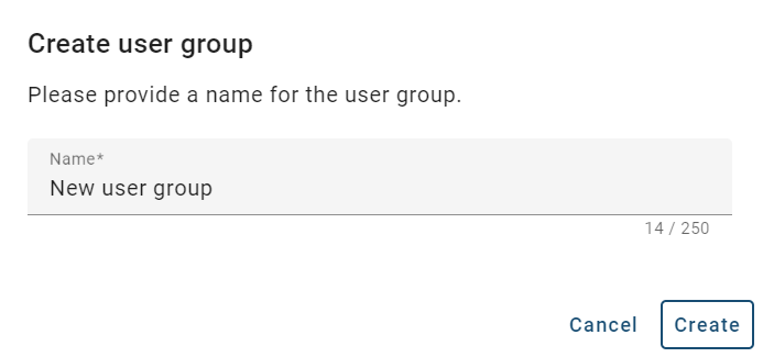 The screenshot shows the dialog for creating a new user group.