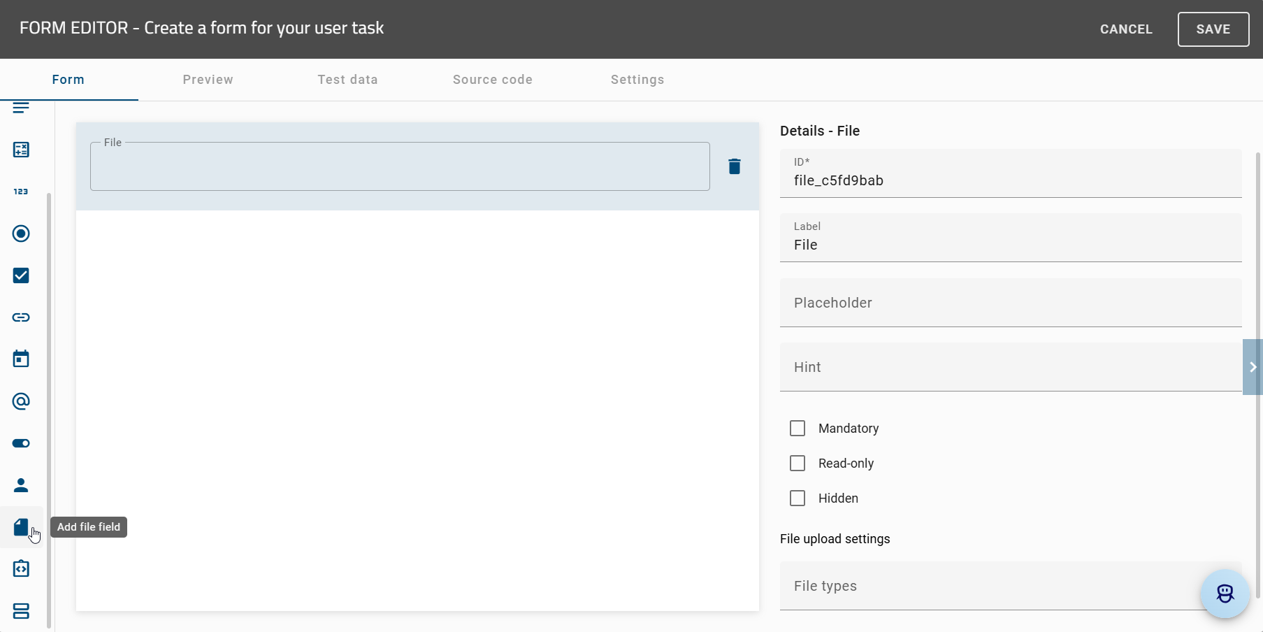 The screenshot shows the detail page of the attachment form.