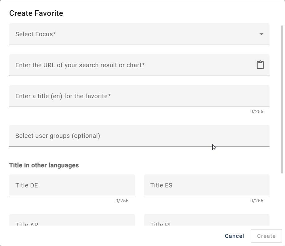 The screenshot shows the dialog for creating a new standard favorite.