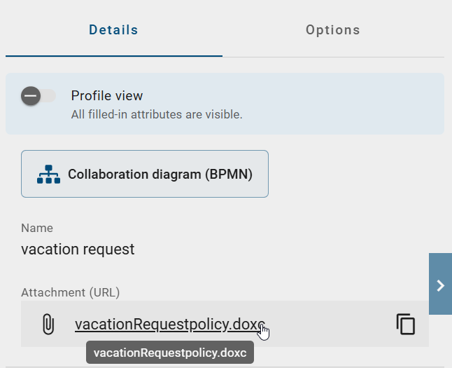 This screenshot shows the click on the paperclip in the chip of a document in the Profile.