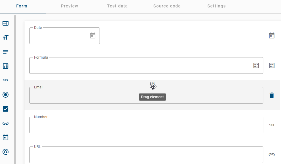 This screenshot demonstrates a form field which gets rearranged within the list.