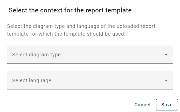 The screenshot shows the dialog for uploading a report template.