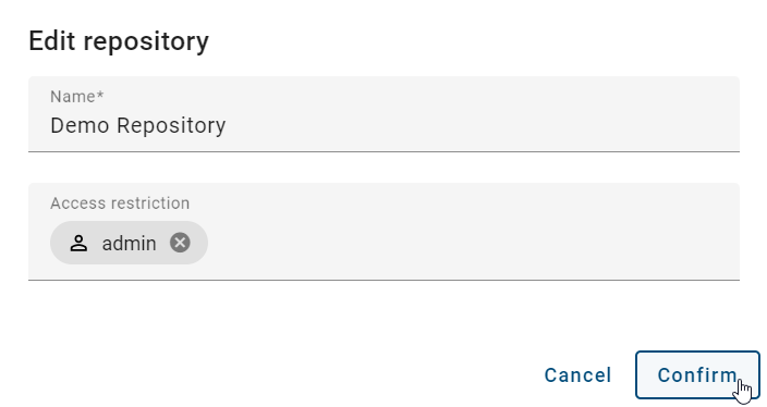 The screenshot shows the dialog for editing the properties of a repository.